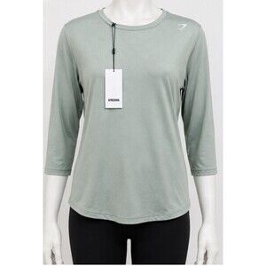 Gymshark Studio Tee Women's 3/4 Sleeve Training Workout Top Sage Green NWT Large